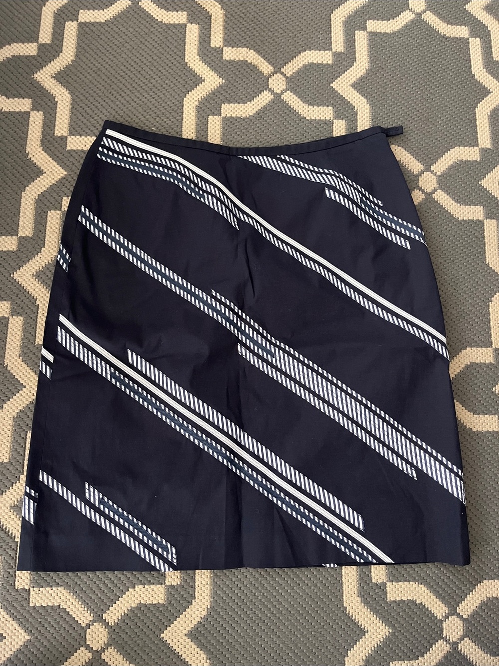 Ann Taylor Black Pencil Skirt with White Diagonal Stripe
